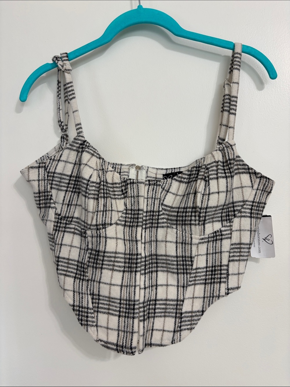 NWT Windsor Black & Cream Plaid Zip-Front Crop Top